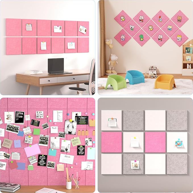 Large Cork Boards for Walls – 48 x 36 Self Adhesive Felt Wall Tiles, Ideal for Office Black Bulletin Board, Easy to Install Pin Board Photo Board