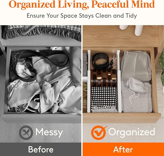 Lifewit 16 Pack Drawer Dividers Plastic 6" High, 13.5-22" Adjustable Drawer Organizers for Clothes, Expandable Dresser Separators in Bedroom/Bathroom/Kitchen/Vanity/Office Organization and Storage