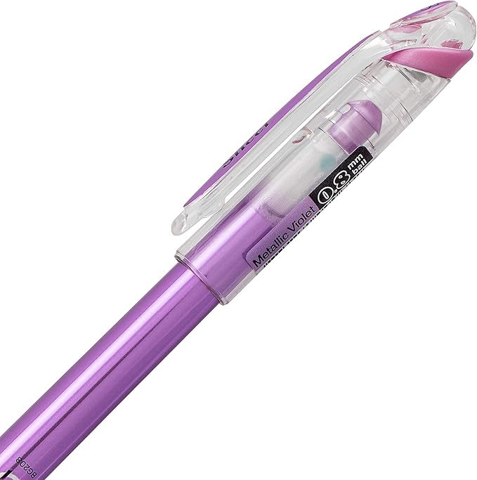 Pentel Arts Slicci Metallic 0.8 mm Needle Tip Gel Pen, Metallic Violet Ink, 1 Pack (BG208BPMV)