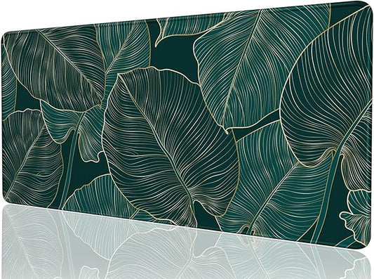Desk Mat, 32" x 16" XXL Extended Large Gaming Mouse Pad, Desktop Decor Desk Pad, Cute Men Women Office Supplies and Accessories, XL Mouse Mat for Laptop & Keyboard, Teal Tropical Leaves
