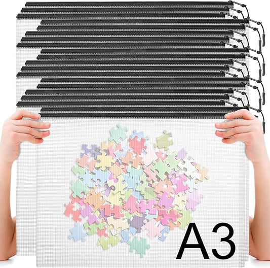 20pcs Plastic Mesh Zipper Pouch Bags, A3 17x12 Inches Extra Large Zipper Bags, Reusable Zipper Pouches for Classroom Office Supplies Organizing, Puzzles & Games, Board Game Organization
