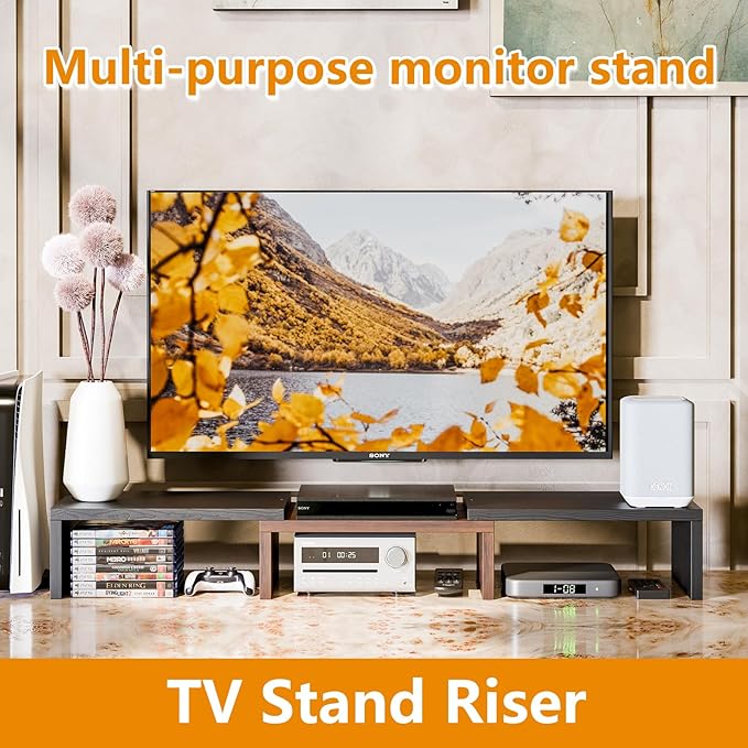 Simple Trending Monitor Stand Riser for Desk Organizer , Adjustable Length and Angle 3 Shelf with Drawer, Black