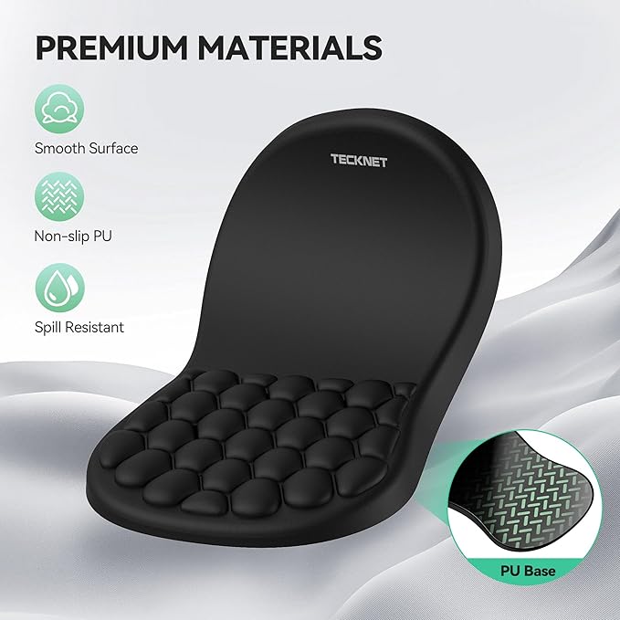 TECKNET Ergonomic Mouse Pad with Wrist Rest, Soft Mousepad with Massage Design, Memory Foam and Non-Slip PU Base for Pain Relief, Gaming Mouse Pad for Desk, Home, Office, 12x8 Inches, Black