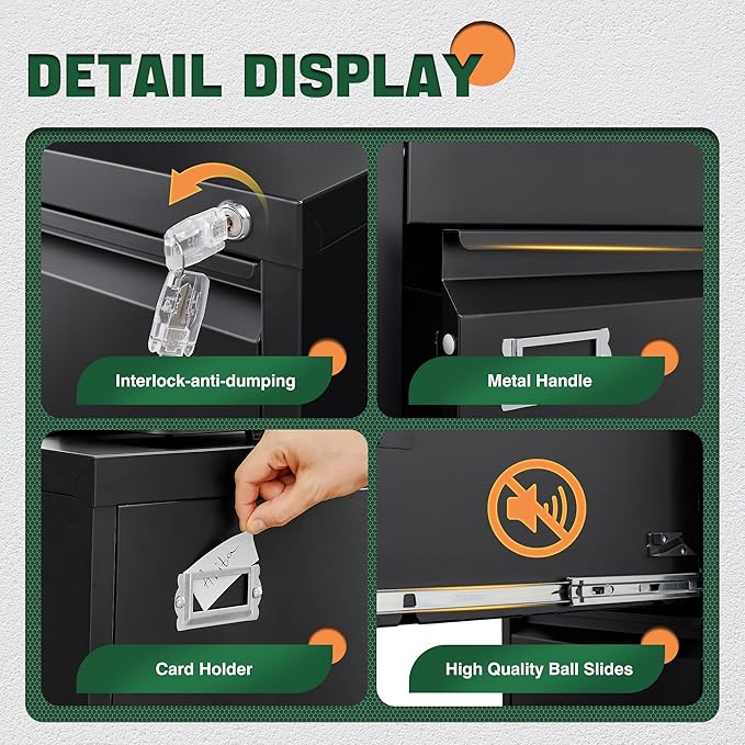 Letaya 2 Drawer File Cabinet with Lock,Metal Vertical Filing Cabinets for Home Office- Storage A4/F4/Letter/Legal -Assembly Required (Black)