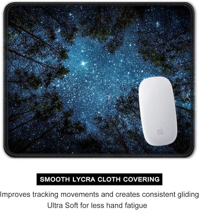 Auhoahsil Mouse Pad, 12 x 10 in Nature Theme Computer Mouse Pad for Desk, Premium-Textured Non-Slip Rubber Stitched Edges Waterproof Square Mouse Mat for Gaming Work Wireless Mice, Night Sky