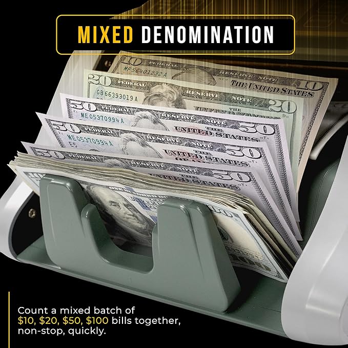 KOLIBRI KBR-500 Money Counter Machine Mixed Denomination | Business Grade Cash Counter Machine w/Advanced IR/UV/MG/MT/Counterfeit Detection, Multi-Currency (USD CAD MXN GBP EUR)