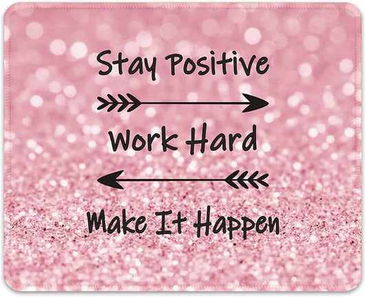 Auhoahsil Mouse Pad, 12 x 10 in Thick Rubber Premium-Textured Non-Slip Stitched Edges Waterproof Square Mouse Mat with Cute Pattern for Gaming Work Computer Office, Larger, Work Hard