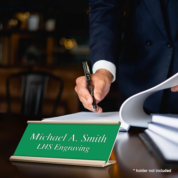 Engraved Custom Door Plate Green Plastic Office Door Sign with White Letters - Made in USA 2x10 B6