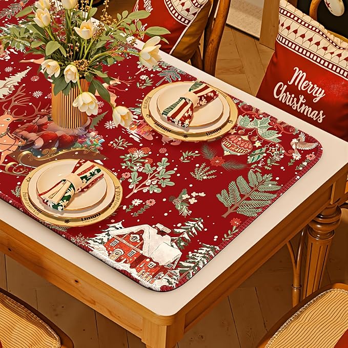 iCasso Christmas Desk Mat,Aesthetic Large Mouse Pad with Stitched Edges, Anti-Slip Big Mousepad for Desktop Decoration for Women Home (Red)