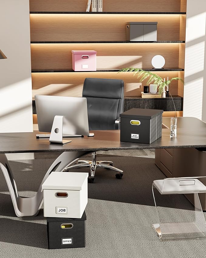 Oterri File Organizer Box with Lid, Portable Hanging File Box for Letter/Legal Files, Office/Decor/Home, 1 Pack, White Leather