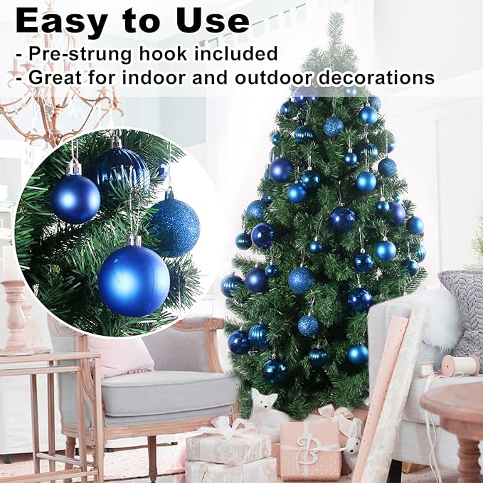 Royal Blue 3.2" Large Christmas Balls - Christmas Tree Decoration Ornaments Shatterproof Hanging Balls for Birthday Halloween Holiday Wedding Decorations Set of 10pcs