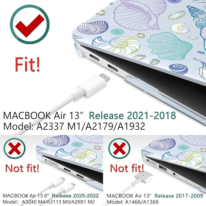 DONGKE for MacBook Air 13 Inch Case 2021-2018, Compatible with A2337 M1 A2179 A1932 Support Retina Display & Touch ID, Hard Shell Plastic Cover with Keyboard Skin - Sea Shells