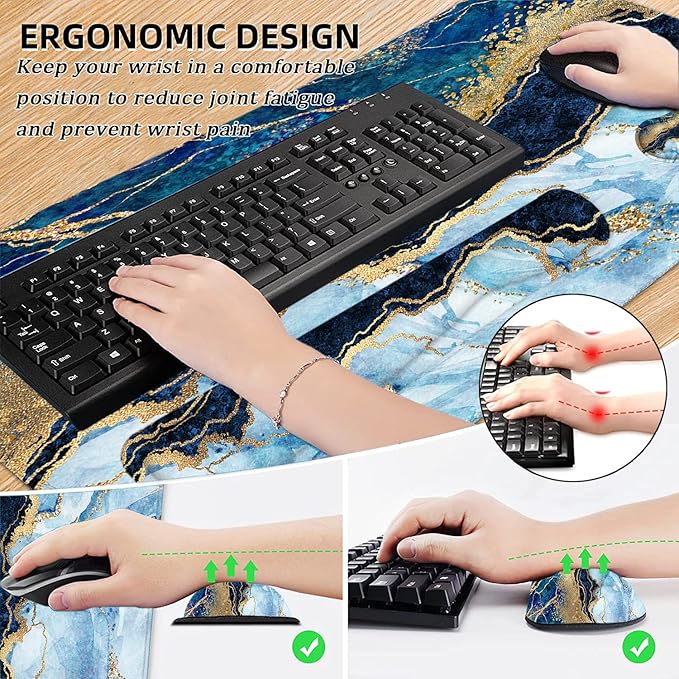LATEEFAH Large Mouse Pad and Keyboard Wrist Rest, Desk Pad for Keyboard and Mouse, Extended Gaming Mouse Pad with Wrist Support, Waterproof Non-Slip Desk Mouse Mat for Office, Home