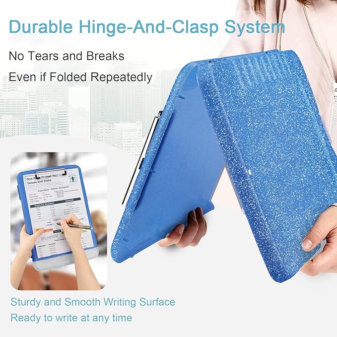 Glitter Clipboard with Storage,Storage Clipboard with Pen Holder,A4 Binder Clip Boards 8.5x11 with Low Profile Clip,Side Opening Sparkle Clipboards, Clipboards Folder for Office Supplies-Starsky Blue