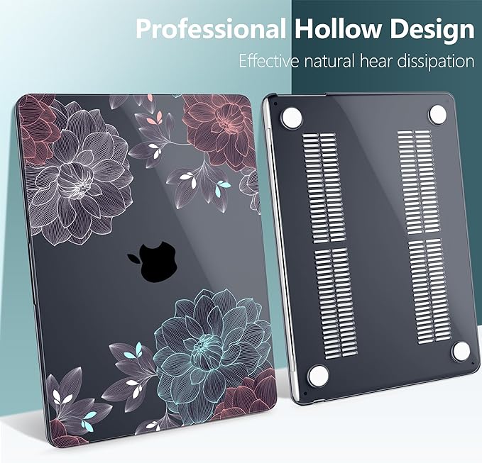 DONGKE Compatible with M4 MacBook Air 15 inch Case 2025 2024 2023 A3241 A3114 A2941 M3 M2 Liquid Retina Display Touch ID, Plastic Hard Case & Keyboard Skin & Screen Protector - Dahlia Flowers