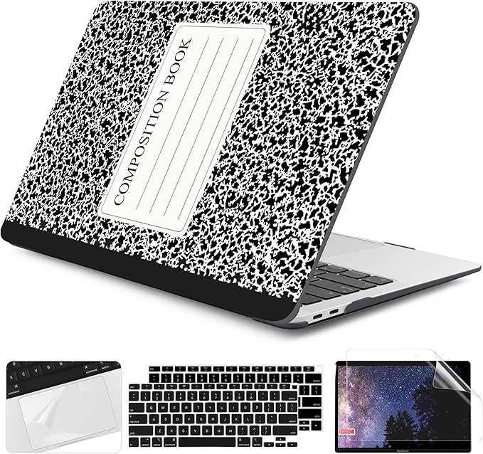 DONGKE Compatible with MacBook Air 13 inch Case 2021 2020 2019 2018 Release A2337 M1 A2179 A1932 with Retina Display & Touch ID, Plastic Hard Shell & Keyboard Cover - Composition Book
