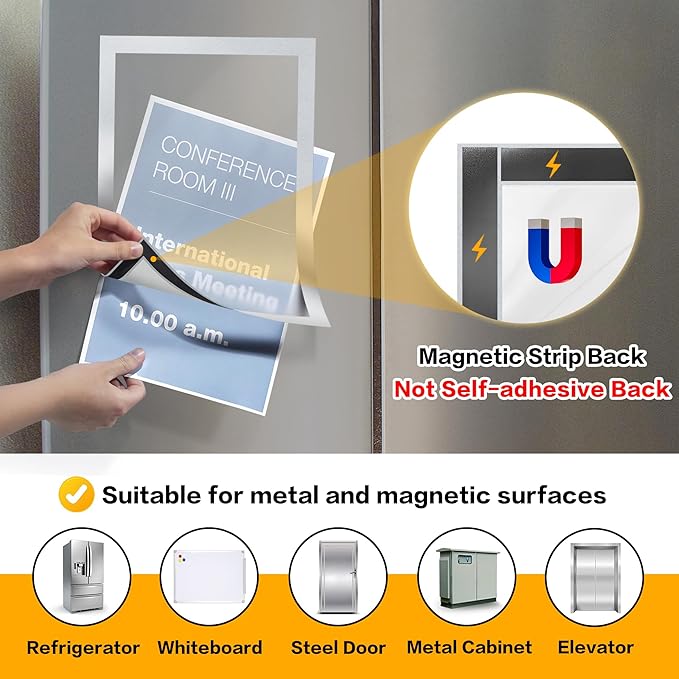 20Packs Magnetic Sign Holder 8.5x11 for Fridge & Metal Surfaces - Magnetic Frames with File/Paper/Document Holder - Photos/Pictures/Posters Frame for Commercial Offices/Stores (Silver)