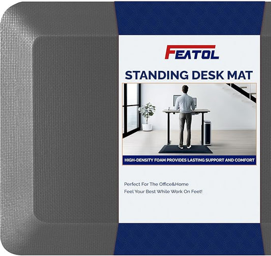 FEATOL Anti Fatigue Mat Floor Mat, Extra Thick Standing Office Desk Mat Memory Foam Cushioned Anti Fatigue Ergonomic Kitchen Mats Comfort Standing Pad NOT PVC 9/10 Inch Thick (20" x 32", Gray)