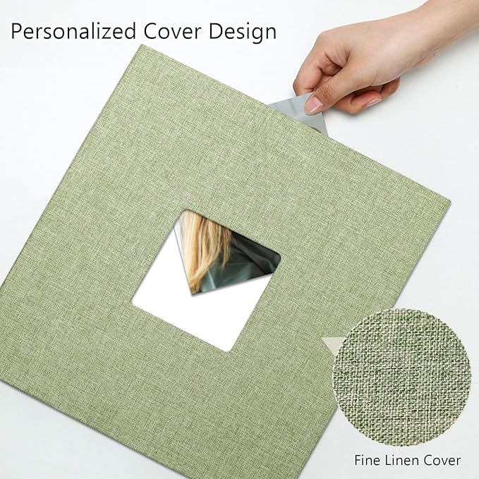 Vienrose Premium Scrapbook Photo Album with Writing Space 12"x12", DIY Scrapbook Album with 100 Pages, Large Photo Book for Baby Family Travel Vacation, Grass Green