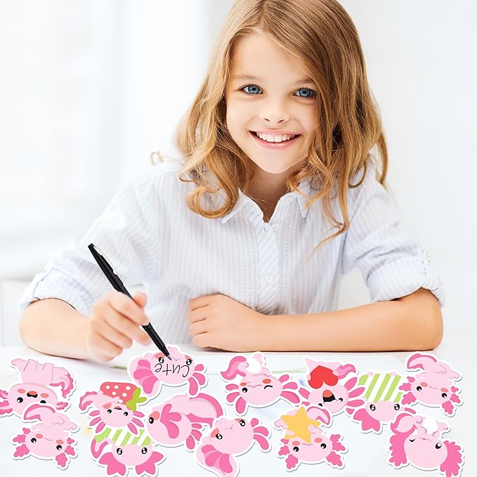 Xqumoi 30 Pack Cute Axolotl Sticky Notes, Mexican Walking Fish Shaped Self Sticky Notepads Animal Writing Memo Pads Teacher Appreciation Gift Back to School Office Supplies Birthday Party Favors