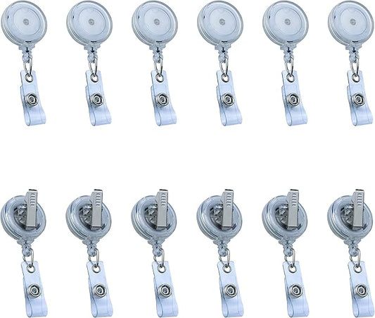 Badge Reels Retractable Badge Holder with Clip, Id Clips for Badges, Id Badge Reel, Retractable Id Badge Clip with Clear Vinyl Strap & Alligator Swivel, No Twist Dispenser (Clear)