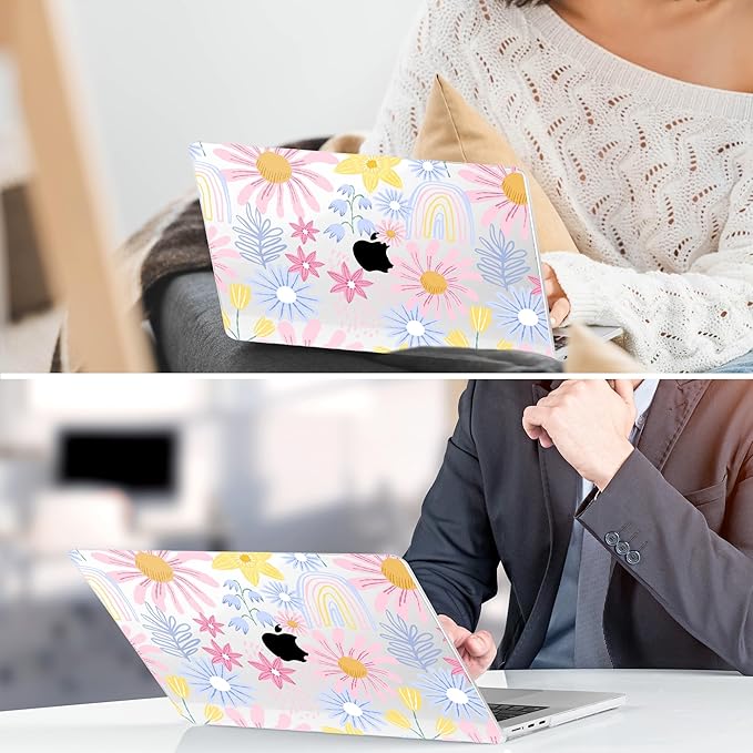 DONGKE Compatible with M4 MacBook Air 15 inch Case 2025 2024 2023 A3241 A3114 A2941 M3 M2 Liquid Retina Display Touch ID, Plastic Hard Case & Keyboard Skin & Screen Protector - Colorful Florals