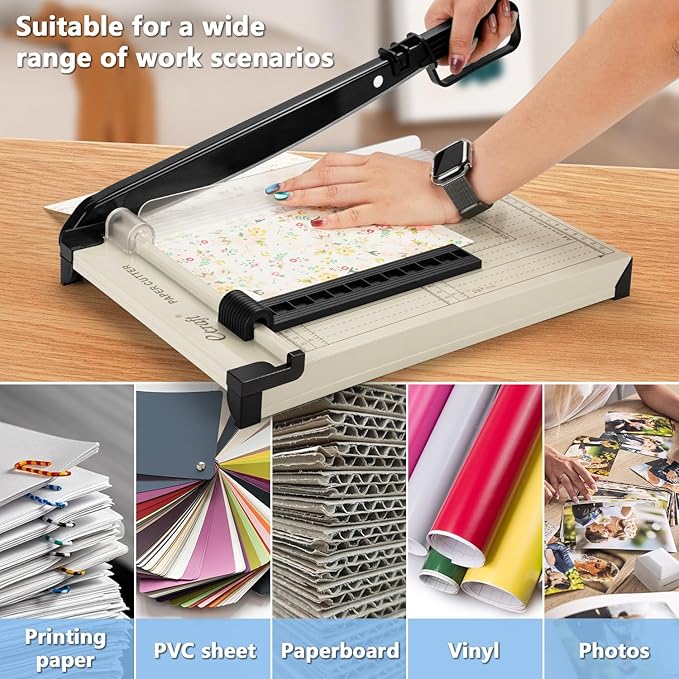 Ecraft 12" Guillotine Paper Cutter：Paper Trimmer Accurate Cutting with Safety Guard,15 Sheets Capacity,Magnetic Guide,Heavy Duty Metal Base, Perfect for Cardstock,Cardboard,Vinyl,Crafts & Photos