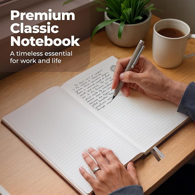 Thick Lined Journal Notebook 8.5x11" with Big A4 Hardcover Leather - Brown - 300 Pages College Ruled Large with Sticky Tabs, Pockets, and Pen Loop for Writing and Journaling - Hardback Men and Women