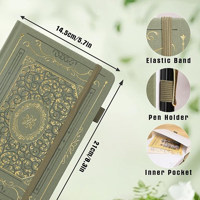 TIEFOSSI Dotted Notebook, 160gsm Thick Paper, Hardcover Dot Grid Journals for Women Men, 192 pages, for Travel, School and Office Use