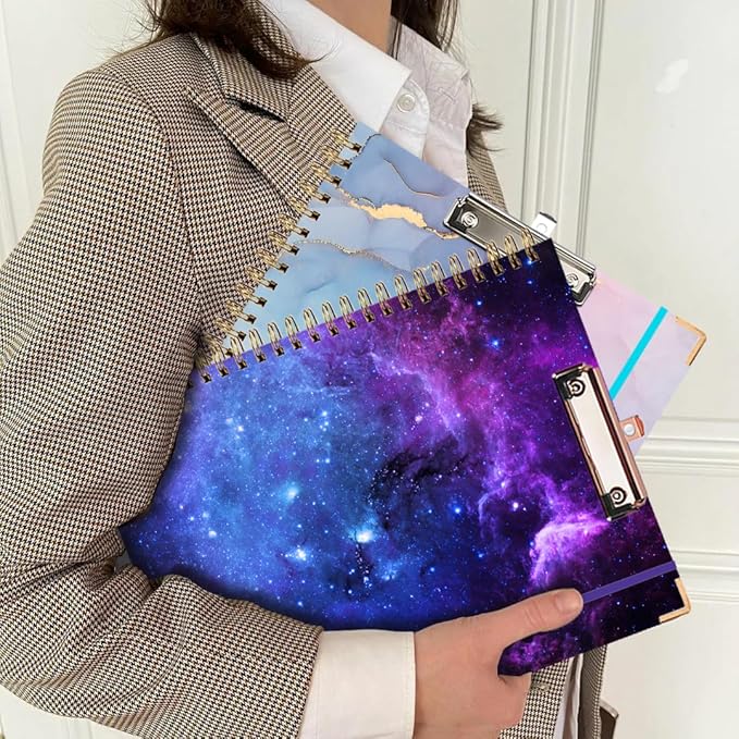 Lateefah Clipboard with Storage, File Folders with Pockets, Nursing Clipboard with Label Stickers and Notepad, Spiral Clip Board with Pen Loop for School, Office Supplies