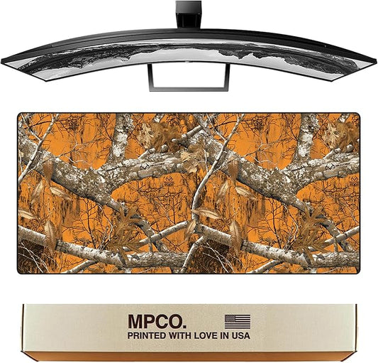 MPCO. Real Tree Large Gaming Desk Pad - 36" x 17" Duraglyde Fabric Edge Orange – Without Logo Desk Mats - Non-Slip, Washable, Smooth Glide for Precision Gaming & Work