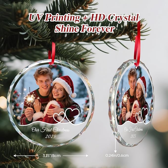 Personalized Christmas Ornaments 2025 - Custom Christmas Ornament Crystal - Photo Ornament for Xmas, Anniversary, Wedding - Personalized Gifts for Family, Couple, Boyfriend, Girlfriend (3.15")