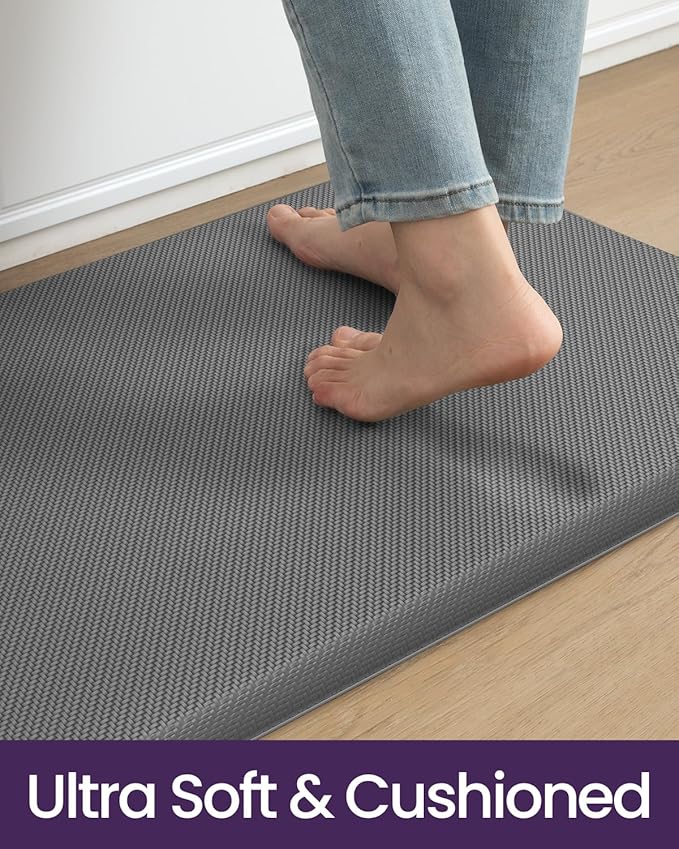 DEXI Kitchen Mat Cushioned Anti Fatigue, Non Slip Waterproof Comfort Standing Floor Rug for Kitchen, Office, Sink, Laundry, 48x20, Grey