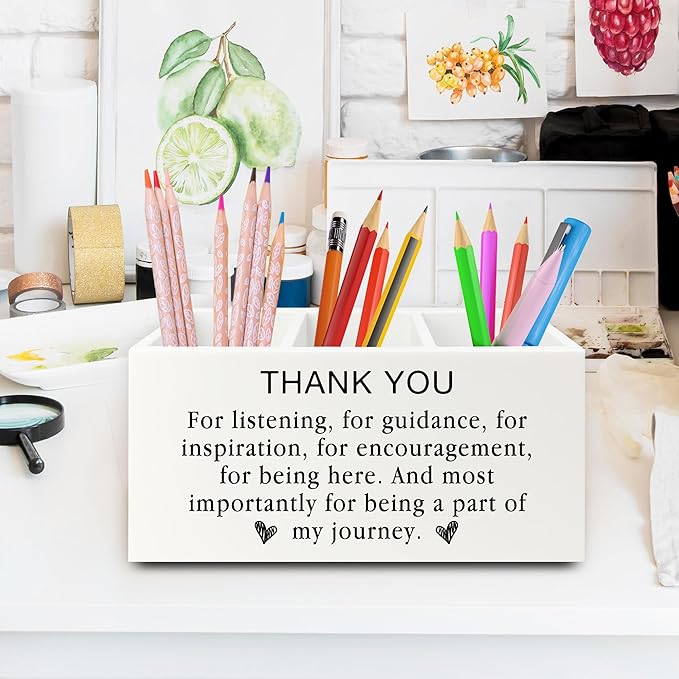 Thank You Pen Pencil Holder Organizer for Desk, Thank You Gifts for Friends Teachers Leaders Boss Mentor, Appreciation Gifts Wooden Box Sign for Home Office Desk Tabletop Decorations
