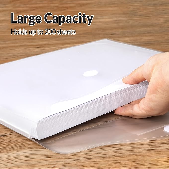 SUNEE 6 Pack Plastic Envelopes, Clear Folders for Document for A4 Letter Size, Poly File Folders with Label Pockets for School Home Office Organizer Work Supplies