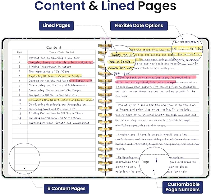 Lined Spiral Notebook Journal for Work, 300 Pages Thick B5 (7.1"x10") College Ruled Journal for Women & Writing, Hardcover Notebook for Note Taking, Perfect for Office Home School, Celestial Garden
