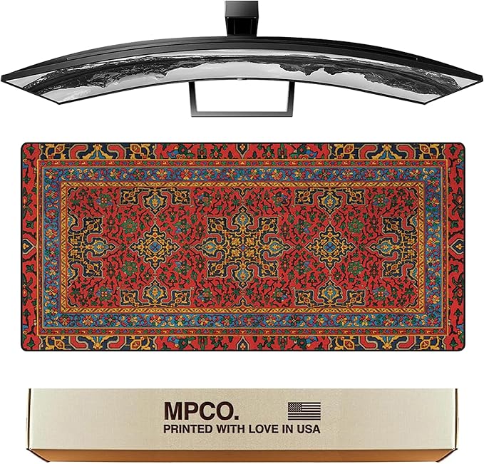 MPCO. Arabic Textiles Large Gaming Desk Pad - 36" x 17" Duraglyde Fabric Royal-Medallions Desk Mats - Non-Slip, Washable, Smooth Glide for Precision Gaming & Work