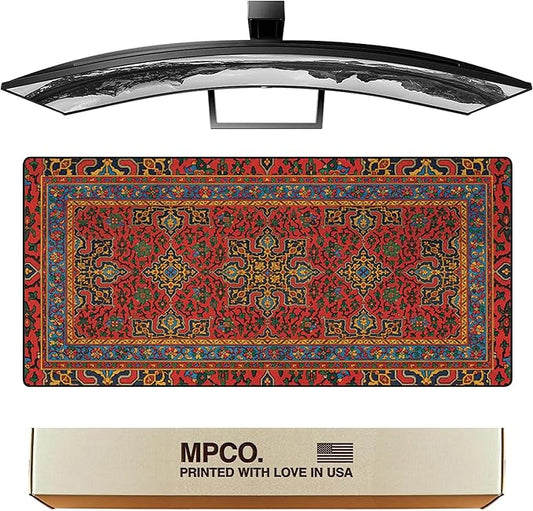 MPCO. Arabic Textiles Large Gaming Desk Pad - 36" x 17" Duraglyde Fabric Royal-Medallions Desk Mats - Non-Slip, Washable, Smooth Glide for Precision Gaming & Work