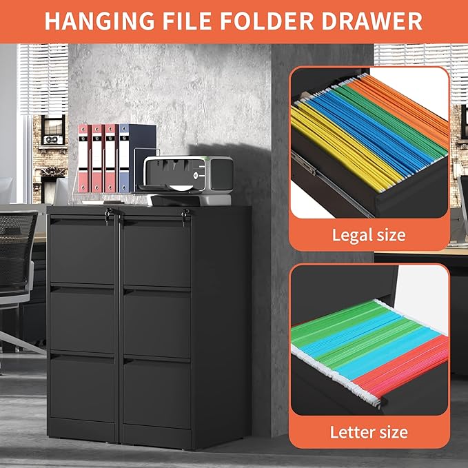 3 Drawer File Cabinet,Metal Filing Cabinets for Home Office,Vertical File Cabinet with Lock,Heavy Duty Metal Storage Cabinet for A4/Letter/Legal Size Files,Assembly Required