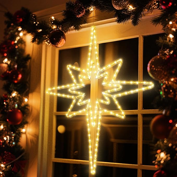 Joomer 45'' Christmas Lights Outdoor Waterproof, Super Bright Bethlehem Star Lights Decoration with Timer for Outdoor Indoor Home Party Wall Hanging Light