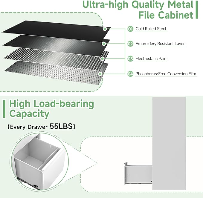 4-Drawer File Cabinet with Lock,Metal Vertical Filing Cabinets for Home Office,Under Desk File Cabinets for Letter/Legal/A4 Size Files,Easy Assemble