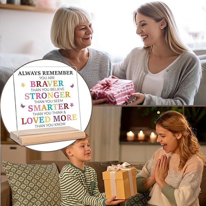 Inspirational Gifts for Daughter Son Friends Family, Always Remember You Are Braver Acrylic Plaque Sign, Motivational Quotes Desk Sign, Birthday Graduation Christmas Gift