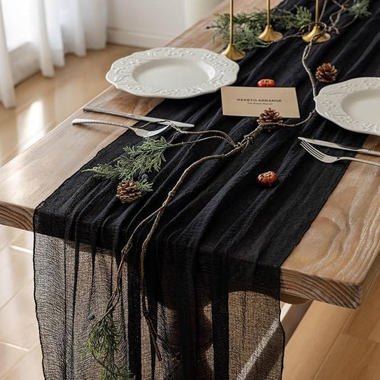 Black Table Runner Cheesecloth Gauze Rustic Premium Cotton Cheese Cloth Table Decor 120 Inch 10 FT for Wedding Bridal Baby Shower Long Sheer Boho Home Decorations