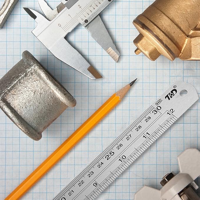 ZZTX Classic 12 Inch Stainless Steel Ruler Set of 6, Heavy Duty, Straight Edge, Non-Bendable, Rust & Corrosion Resistant