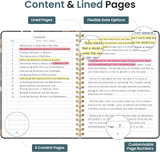 Lined Spiral Journal Notebook for Women, Cute A5 College Ruled Hardcover Notebook for Work & Note Taking, Aesthetic Pretty Journal for Writing, 140 Pages, Vintage Petals