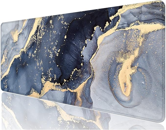 Desk Mat, 32" x 12" XXL Extended Large Gaming Mouse Pad, Desktop Decor Desk Pad, Cute Men Women Office Supplies and Accessories, XL Mouse Mat for Laptop & Keyboard, Blue Gray Gold Marble