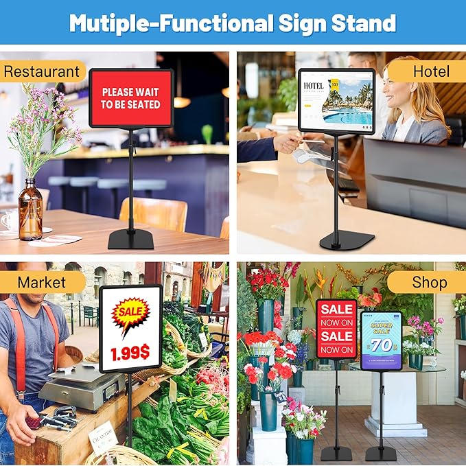 6Pack Sign Stand for Display A4, Adjustable Poster Stand for Table Top & Floor, Floor Standing Sign Holder, Metal Signage Stands for Business, Tradeshow, Store, Farm Display Stands