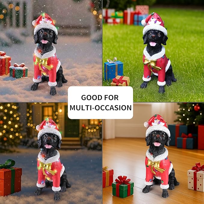 Christmas Outdoor Decoration Dog Statue, LED Light Cute Labrador Dog Sculpture with Pink Santa Outfit & Lights for Garden and Yard, Indoor Holiday Décor Gift for mom and dad