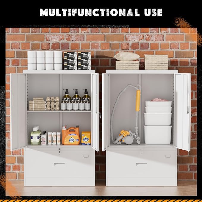 Greenvelly Metal Storage Cabinet,White Steel Lockable Lateral File Cabinet with Doors and Shelves for Home Office Hanging Files Letter/Legal/F4/A4 Size