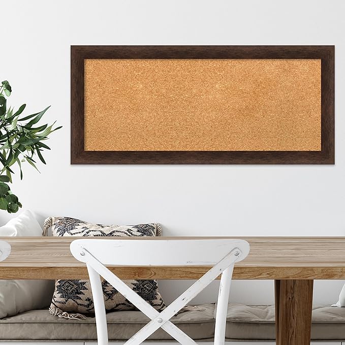 Amanti Art Natural Cork Board for Wall, 15x33 Vision Board with Brown Wood Frame, Medium Corkboard Office Decor for Home Organization, Casual Corkboard Pinboard to display items for home organization